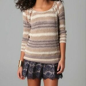 FREE PEOPLE Desert Moon Tan Gray Cream Striped Pullover Sweater